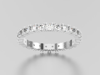 3D illustration white gold or silver eternity band diamond ring with reflection and shadow