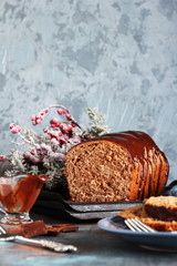 cut of homemade chocolate bread