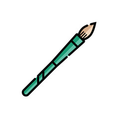 Artist paint brush icon in flat color line design. Round paintbrush with long handle vector illustration in thin linear style.