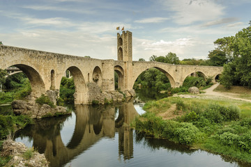sight of the bridge of the medieval town of Besalu, Gerona, Spain.