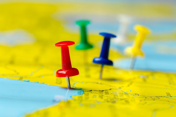 Travel destination points on a map