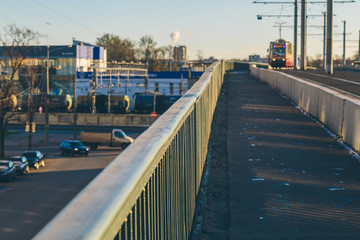 tram bridge at sunset