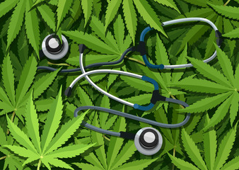 Fototapeta na wymiar Marijuana medical use and health care concept. Traditional medicine versus other options with cannabis