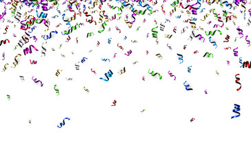 White holiday background with colorful serpentine.