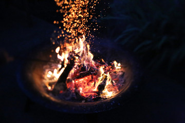 Close-up of a fire burning in fire pit