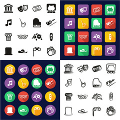 Theater All in One Icons Black & White Color Flat Design Freehand Set