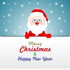 Fototapeta na wymiar Santa Claus Cartoon on blue snowflakes background, vector illustration