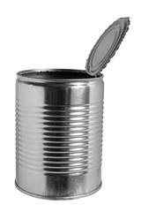 Isolated open black and white tin