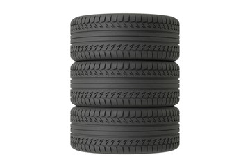 Fototapeta na wymiar Three tyres on white background
