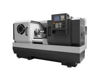 Manufacturing professional lathe machine . Industrial concept. Programmable modern digital lathe...