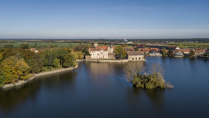Fototapeta premium Aerial view of Flechtingen water castle in Saxony-Anhalt