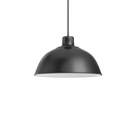 3d rendering of a single dark lamp fixture with a wide industrial metal design on a white background.