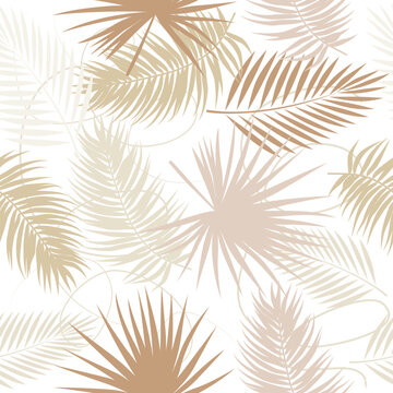 Seamless vector pattern tropical leaves of palm tree.