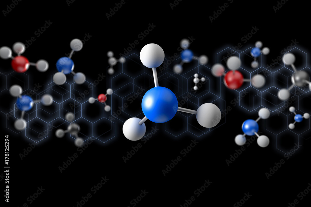 Poster 3d rendering molecule on a color background