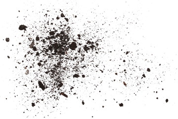 Dirt, soil pile isolated on white background, top view