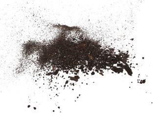 Dirt, soil pile isolated on white background, top view