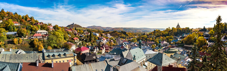 Fototapeta na wymiar Pangrammatic view of Banska Stiavnica in autumn time, Slovakia, UNESCO