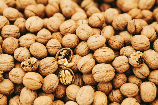 Walnuts in shell on the market