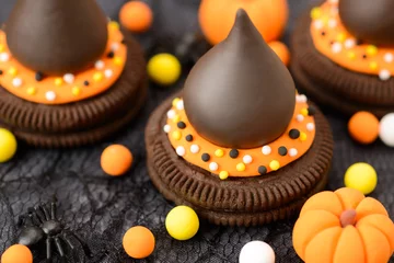 Fotobehang chocolate Halloween cookies, witch's hat © Amy Lv