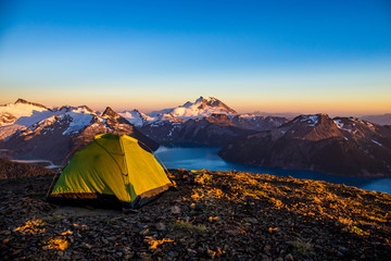 Panorama Ridge, BC at sunrise. tent in foreground.
