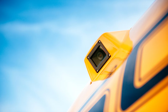 Surveillance Security Camera On A Modern Industrial Vehicle On A Construction Site