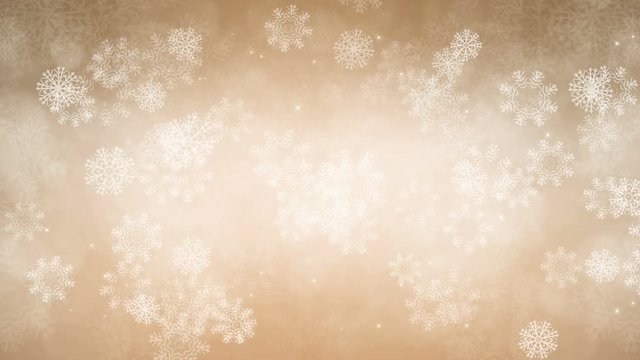 Snowflakes and sparkles are slowly flying. Computer generated seamless loop abstract animation.