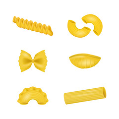 Realistic Detailed 3d Dry Macaroni of Various Pasta. Vector