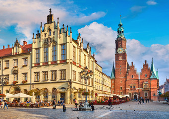 Town hall on market square in Wroclaw Poland picturesque