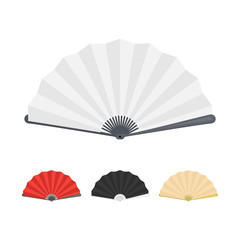 Japanese Folding Paper Fan Color Set. Vector