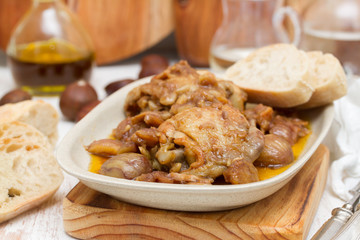 chicken with chestnuts on dish