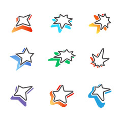 Obraz premium Star signs with colorful shadows / Star signs for logotypes with four, five and seven rays 
