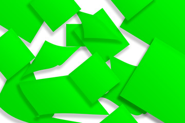 Abstract 3d rendering of green surface stickers. Background with a broken shape. Destruction of walls. Rupture with garbage. Modern illustration. Design for poster, banner, poster, cover, print.