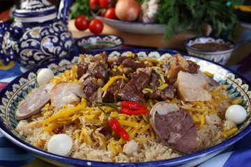 Traditional Oriental dish - plov in Samarkand