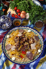 Traditional Oriental dish - pilaf in Samarkand