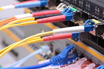 Fiber optic and network cables in data center