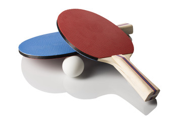 Red and Blue Ping Pong Paddles - Crossed, Handles Facing Right