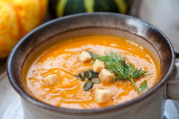 delicious soup puree with pumpkin, pumpkin soup