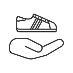 Open hand with sneaker linear icon