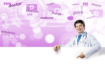 Doctor with banner