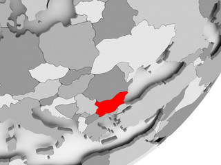 Fototapeta na wymiar Bulgaria in red on grey map