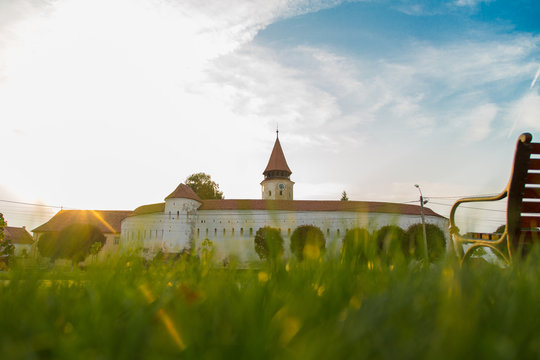 Prejmer Fortified Church, a UNESCO World Heritage site, displaying its medieval Romanesque Lutheran architecture and defensive walls. UNESCO site of Romania in Transylvania