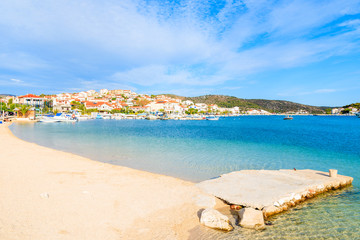 View of beautiful beach in Rogoznica town, Dalmatia, Croatia