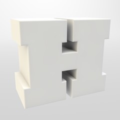 3d rendering. White letters on a light background. Capital letter.