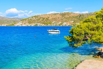 Sea with with shallow crystal clear sea water in Rogoznica town, Dalmatia, Croatia