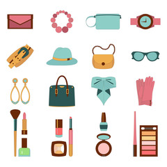 Vector illustration of colorful abstract flat cosmetics and accessories