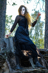 the witch in the dark forest on Halloween
