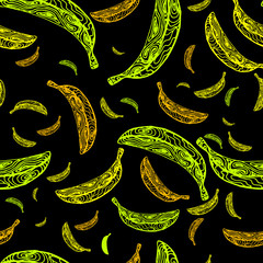 Seamless pattern with bananas on a black background. Vector illustration EPS and swatch for fabric or wrapping
