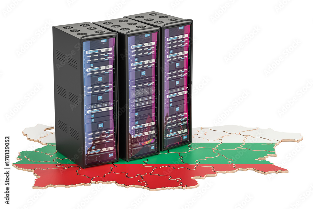 Poster data center server racks in bulgaria concept, 3d rendering