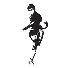 Soccer player kicking ball, abstract vector silhouette