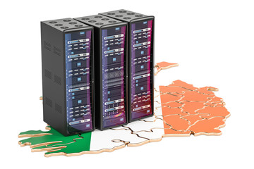 Data Center server racks in Ireland concept,  3D rendering